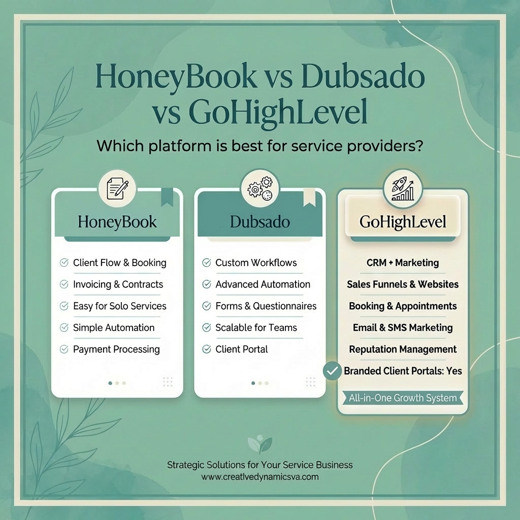 HoneyBook vs Dubsado vs GoHighLevel: Which CRM Is Best?